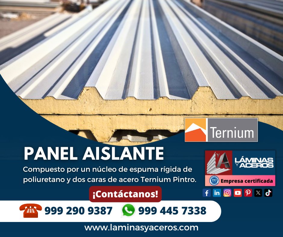 Laminasyaceros's tweet photo. Panel Aislante Ternium 🏢✨
☎️999 290 9387 📱999 445 7338
🕛 De Lunes a Viernes 8:00 am a 6:00 pm y Sábados 8:00 am a 2:00 pm.
📍 Calle 35 no 271-D x 16 y 16-A Col. Santa María, Mérida, Yucatán, México.
#aislamiento #muro #techo #panel #tiposandwich #multypanel https://t.co/bS1xJsaxE6