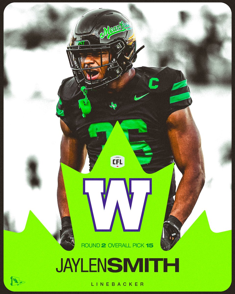 UNT Football (@meangreenfb) on Twitter photo With the 15th pick <a href="/JaylenWSmith/">Jaylen Wallace Smith</a> is headed to the <a href="/Wpg_BlueBombers/">Winnipeg Blue Bombers</a> !
#GMG🦅 With the 15th pick <a href="/JaylenWSmith/">Jaylen Wallace Smith</a> is headed to the <a href="/Wpg_BlueBombers/">Winnipeg Blue Bombers</a> !
#GMG🦅