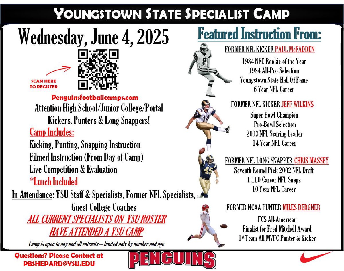 Specialists looking for a home come show out!! penguinsfootballcamps.com <a href="/1coachshep/">Pat Shepard</a>