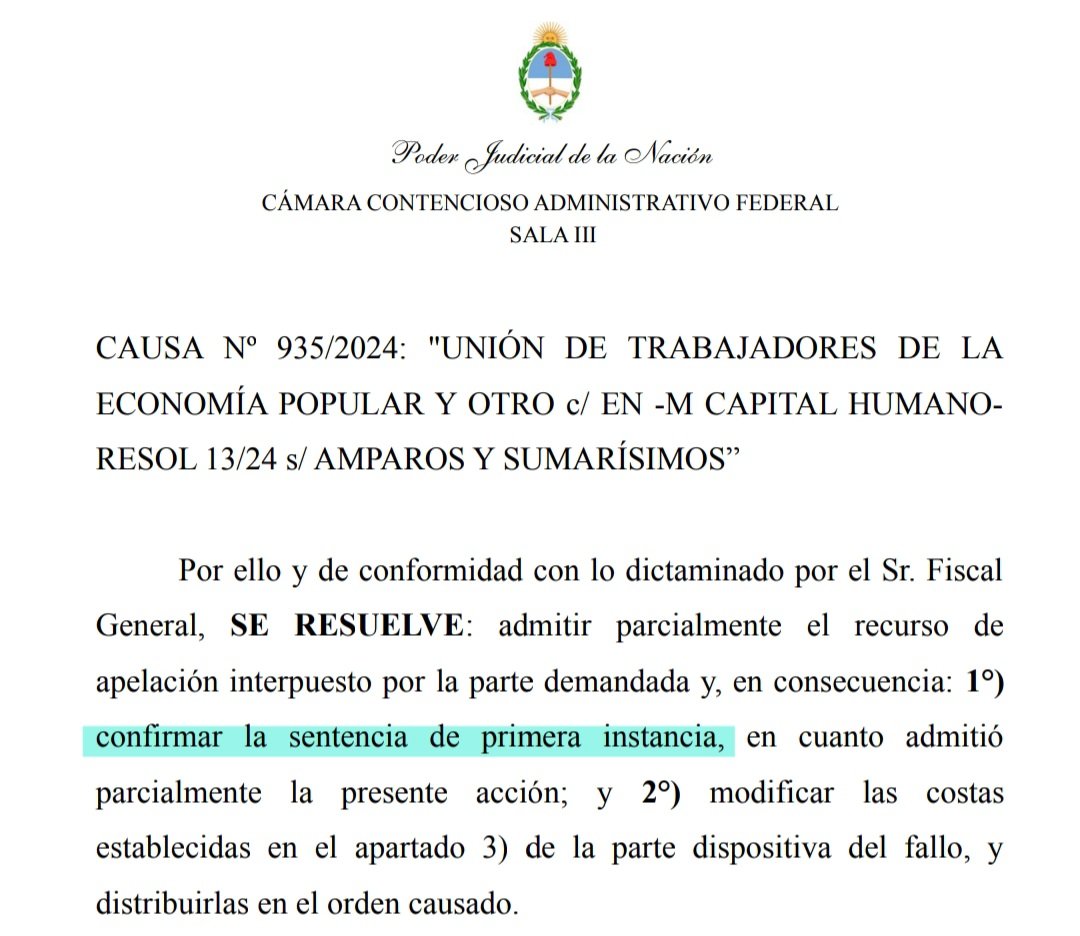 La Justicia falló a favor del amparo que presentamos junto al CELS y confirmó con carácter definitivo que Capital Humano está obligado a garantizar el alimento para los comedores, un derecho que Pettovello niega desde que asumió. Hambrear al pueblo es injustificable e ilegal!