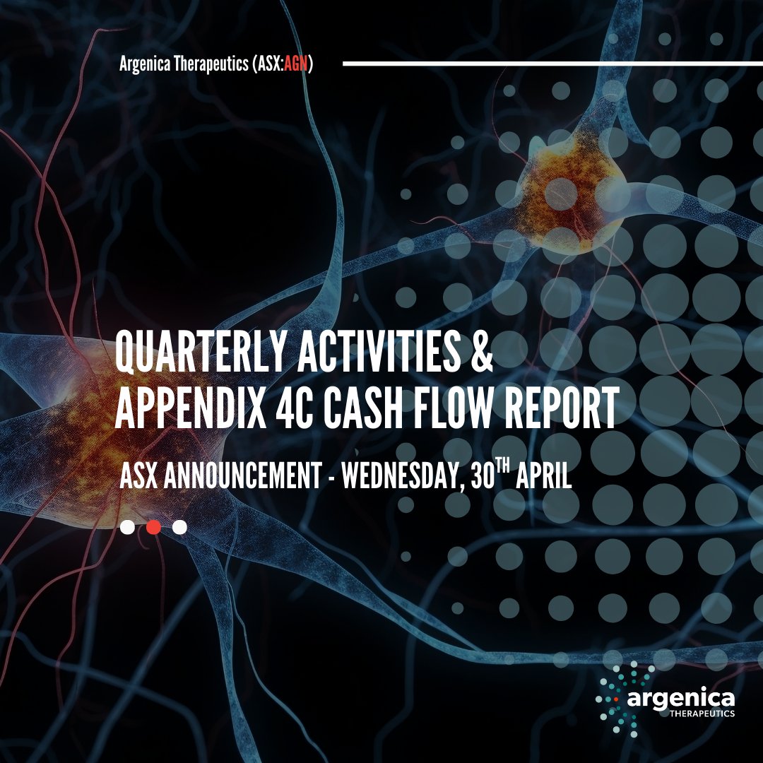 This morning, Argenica Therapeutics is pleased to lodge the following quarterly update and attached Appendix 4C Quarterly Cashflow Report for the 9-month period ended 31 March 2025.

Read the full update here ➡️ bit.ly/4jCjnfa

#ASX #AGN #ARG007 #clinicaltrial