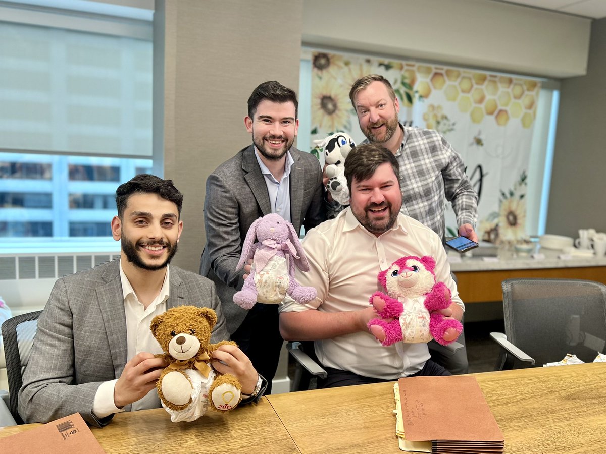 bpshkurti's tweet photo. We had a blast competing in a friendly diaper-changing showdown today in the office. Celebrating our associate and soon-to-be dad Patrick as he gears up for late nights, diaper duty, and  baby snuggles. Excited wait to welcome the newest and tiniest member of the Caron family! https://t.co/OhLT1exI8O