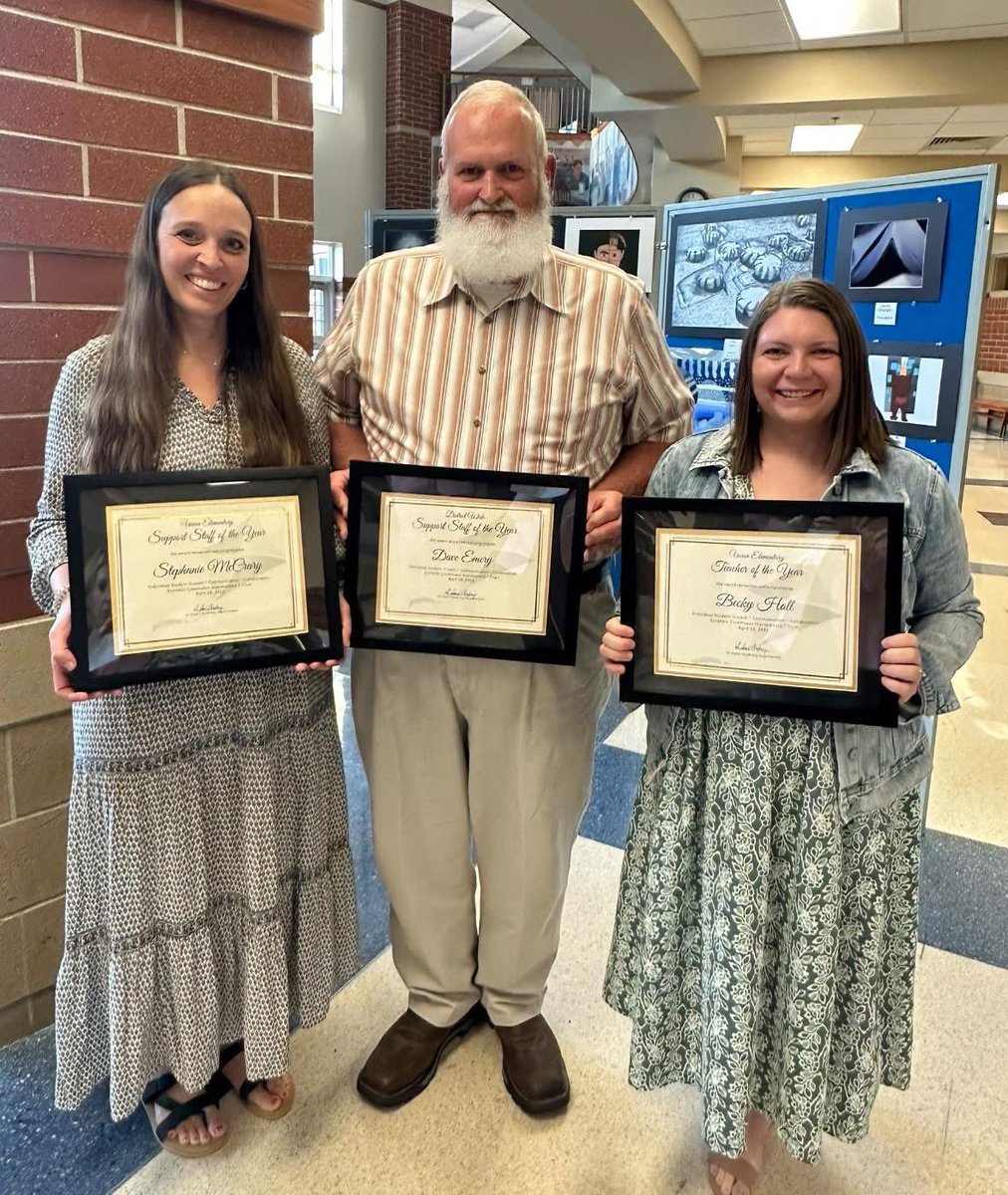 Last night, we celebrated Mrs. Hall (Teacher of the Year) and Mrs. McCrary (Support Staff of the Year) <a href="/myfcs/">Franklin Schools</a> Awards Banquet. They represented us well! We are also excited to share the Mr. Dave was the FCS Bus Driver of the Year.💙 #RamblerPride #TheBestAtTheU <a href="/fcssuper2011/">David Clendening</a>