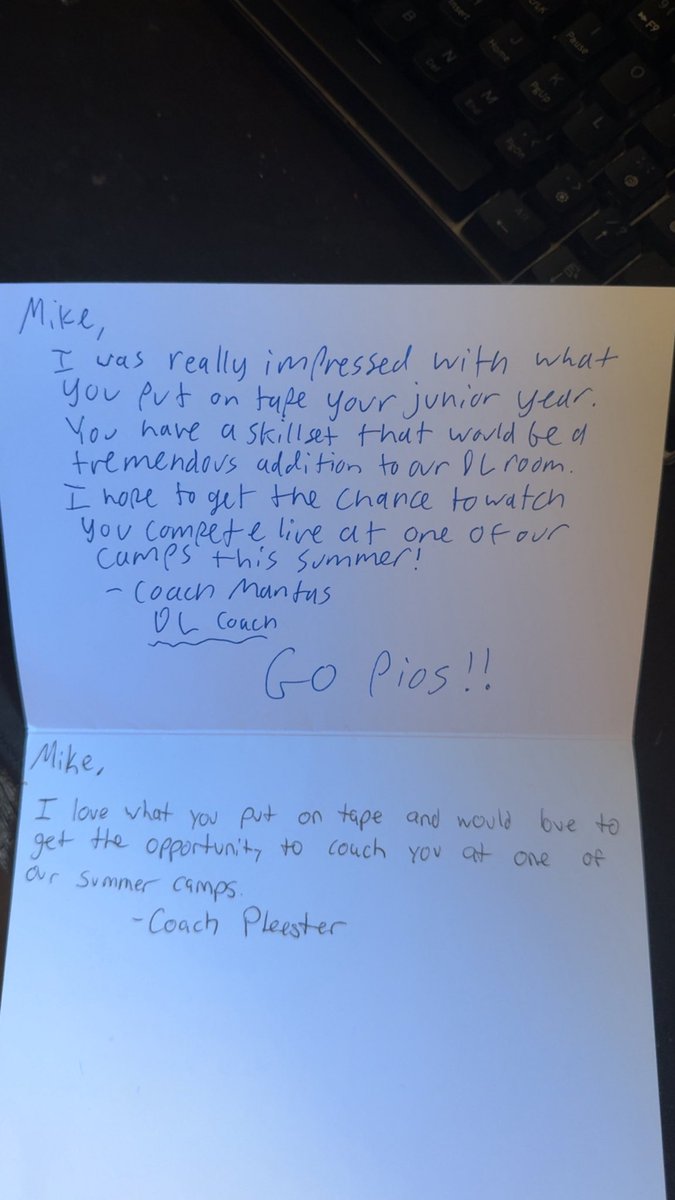 Mikehill_4's tweet image. Thank you @CoachMantas and @CoachPleester for the letter! @piofootball