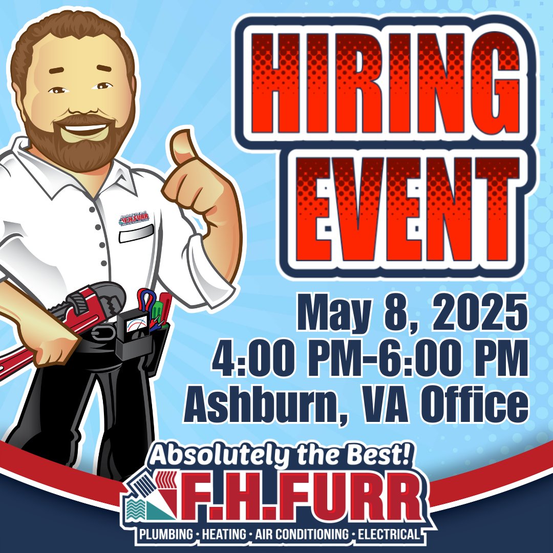🚨 Ashburn Hiring Event – Start Your Plumbing Career! 🛠️💧

📅 Thursday, May 8, 2025
🕓 4:00 PM – 6:00 PM
📍 Ashburn, VA

Stop by, meet our team, and take the first step toward your future in plumbing! shorturl.at/YoFA0

#AshburnJobs #HiringEvent #PlumbingApprentice