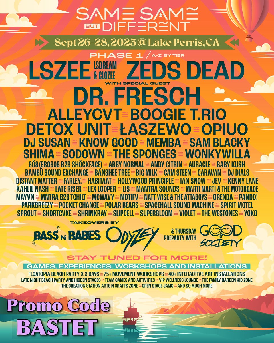 BastetPromotio1's tweet photo. Your 2025 @ssbdfest lineup!! 👀🔥 use promo code BASTET during checkout to save! 🤑

🎟️ https://t.co/t3wYx3fUHr 🎟️

#BastetPromotions #SameSameButDifferent #SameSameButDifferent2025 #SameSameButDifferentFest #SSBD #SSBD2025 #SSBDFest https://t.co/2GEAALtpx7