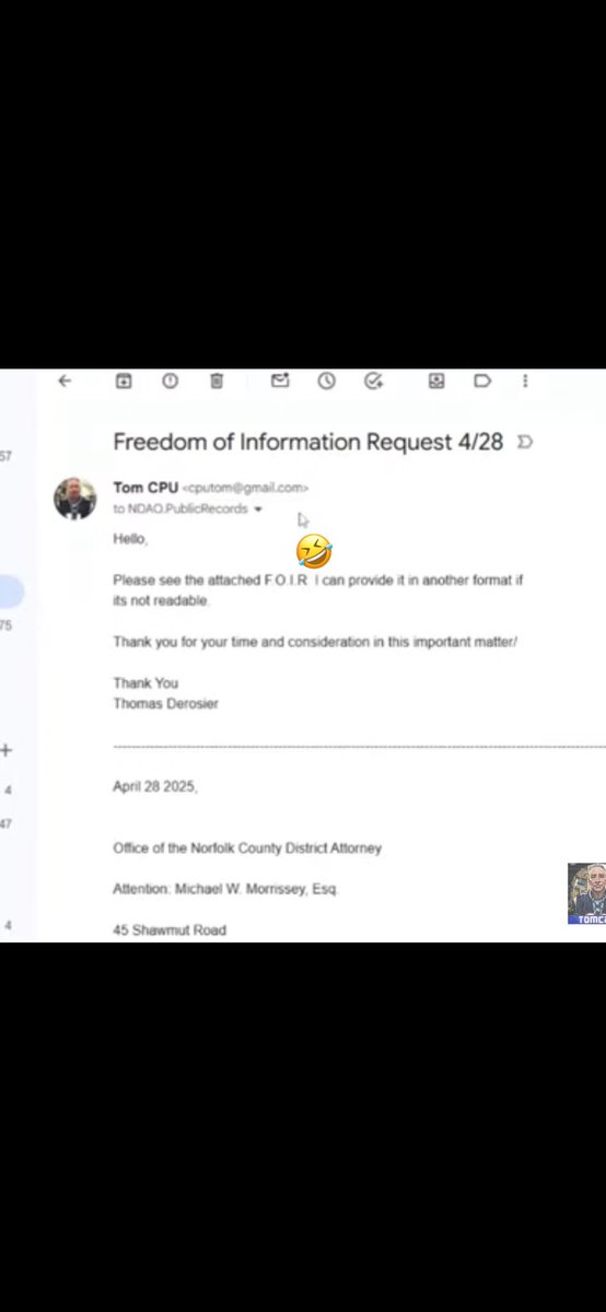 Hey <a href="/Cputommy/">Tom Derosier</a> - Just checking to see if Morrissey received your FOIR request.
You’re such a dumb shit. But keep being you, it’s hilarious.