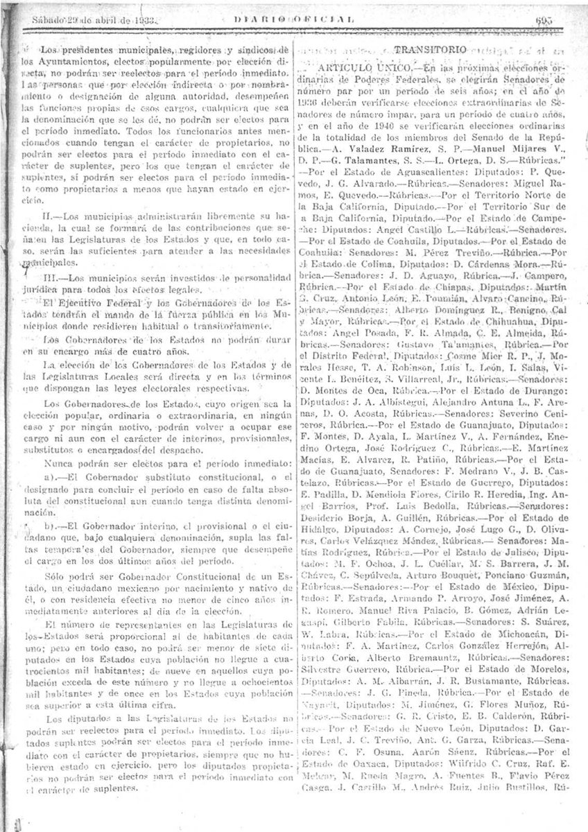 JuanCarlosMenaZ's tweet photo. #92Aniversario
#ConstituciónPolíticaDeLosEstadosUnidosMexicanos
El #29DeAbrilDe1933 se publicó en el @DOF_SEGOB la reforma de los artículos 51, 55, 56, 58, 59, 73, 79, 83, 84, 85 y 115 de la #CPEUM en materia de elecciones federales, entre otras medidas, la #NoReeleccion. https://t.co/XXWNfEMeqg
