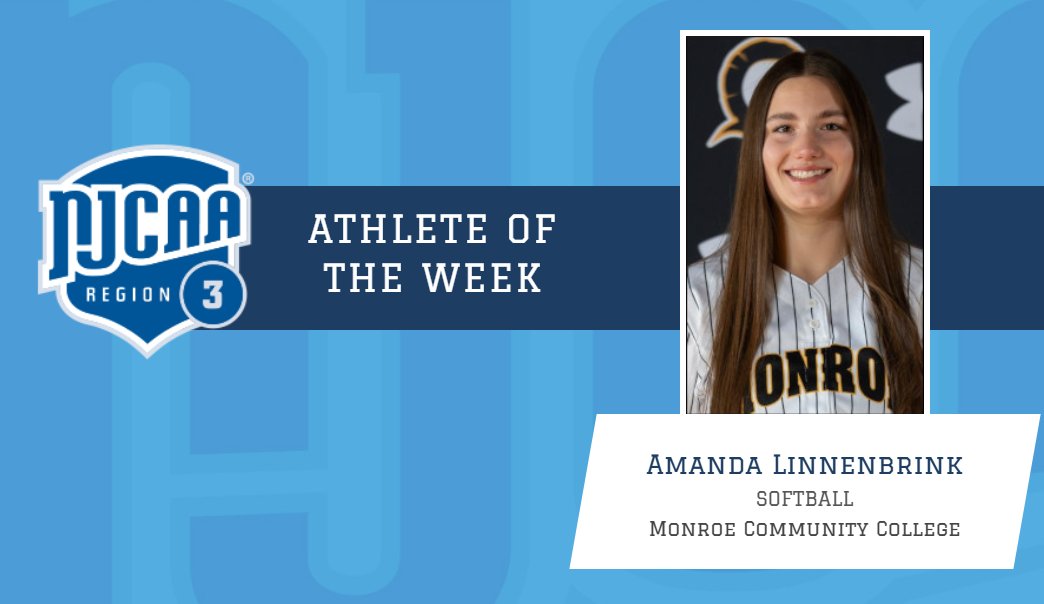 NJCAA REGION 3 (@njcaareg3) on Twitter photo Monroe CC's Amanda Linnenbrink named <a href="/NJCAAReg3/">NJCAA REGION 3</a> Athlete of the Week
njcaaregion3.org/aotw/2024-25/s… Monroe CC's Amanda Linnenbrink named <a href="/NJCAAReg3/">NJCAA REGION 3</a> Athlete of the Week
njcaaregion3.org/aotw/2024-25/s…
