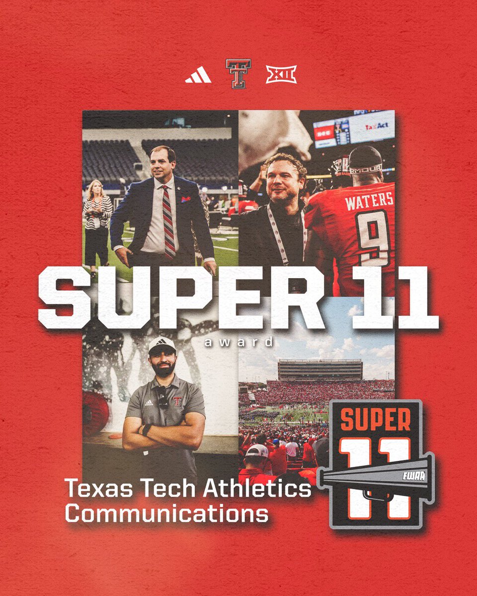 Texas Tech Red Raiders (@techathletics) on Twitter photo Best in the business 👏🏈
Congrats to <a href="/Matt_Dowdy/">Matt Dowdy</a> and our entire communications staff for earning the prestigious Super 11 Award from <a href="/TheFWAA/">Football Writers Association of America</a> for the second time! Best in the business 👏🏈
Congrats to <a href="/Matt_Dowdy/">Matt Dowdy</a> and our entire communications staff for earning the prestigious Super 11 Award from <a href="/TheFWAA/">Football Writers Association of America</a> for the second time!