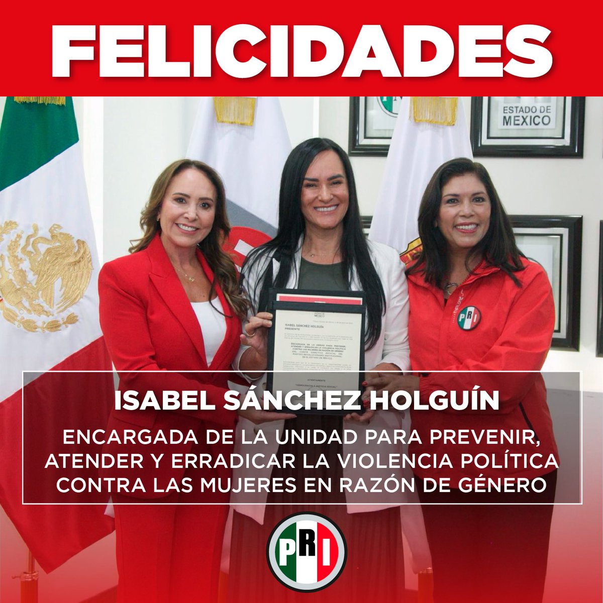 PRI Estado de México (@pri_edomex) on Twitter photo Damos la bienvenida a <a href="/misabelish/">Isabel Sánchez Holguín</a> como encargada de la Unidad para Prevenir, Atender y Erradicar la Violencia Política contra las Mujeres en Razón de Género. Su experiencia y compromiso serán fundamentales para seguir construyendo un PRI fuerte, justo y libre de violencia.
En el Damos la bienvenida a <a href="/misabelish/">Isabel Sánchez Holguín</a> como encargada de la Unidad para Prevenir, Atender y Erradicar la Violencia Política contra las Mujeres en Razón de Género. Su experiencia y compromiso serán fundamentales para seguir construyendo un PRI fuerte, justo y libre de violencia.
En el
