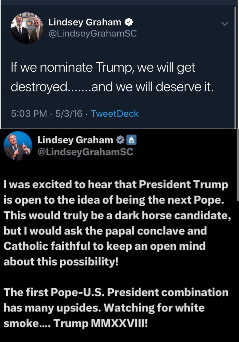Lindsey Graham, then and now. Exhibit A in what Trump did to the Republican Party.