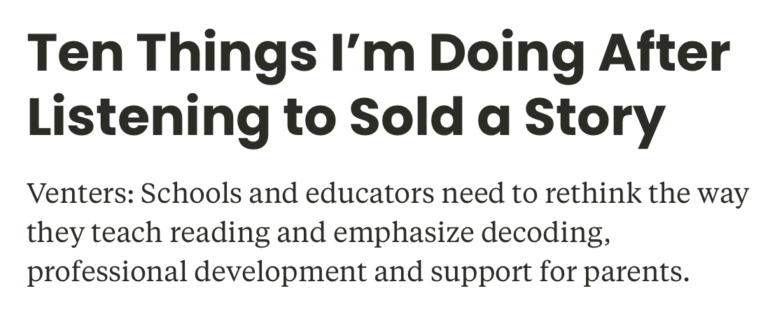 Dale Chu (@dale_chu) on Twitter photo “We can do better. We are doing better. But the work isn’t done.”
After Sold a Story, <a href="/Ashton_Venters/">Ashton Venters</a> reflects on what real change looks like in reading instruction. A grounded, encouraging piece for teachers on the front lines. “We can do better. We are doing better. But the work isn’t done.”
After Sold a Story, <a href="/Ashton_Venters/">Ashton Venters</a> reflects on what real change looks like in reading instruction. A grounded, encouraging piece for teachers on the front lines.