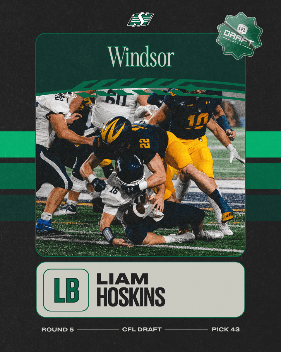 Lancer ➡️ Roughrider 🟢⚪️

With the 43rd pick in the 2025 CFL Draft, the Saskatchewan Roughriders select Line Backer, Liam Hoskins from Windsor!

#CFLDraft