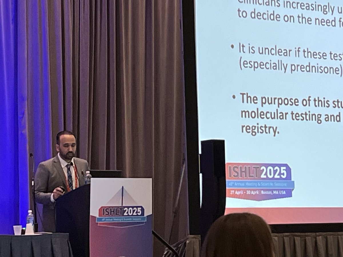 ⁦<a href="/amitalamMD/">Amit Alam</a>⁩ ⁦<a href="/nyulangone/">NYU Langone Health</a>⁩ takes the stage at ⁦<a href="/ISHLT/">The ISHLT</a>⁩ discussing the role of molecular testing in facilitating titration of immunosuppresion in heart transplantstion