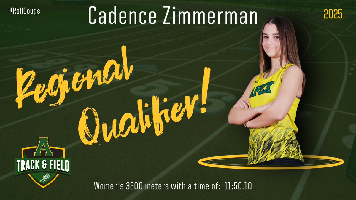Apex Track & XC (@apextrackxc) on Twitter photo Another individual qualifier! The Freshman Phenom... Cadence Z! <a href="/apexcougarclub/">Apex Cougar Club</a> <a href="/apexhsathletics/">Apex Athletics</a> Another individual qualifier! The Freshman Phenom... Cadence Z! <a href="/apexcougarclub/">Apex Cougar Club</a> <a href="/apexhsathletics/">Apex Athletics</a>