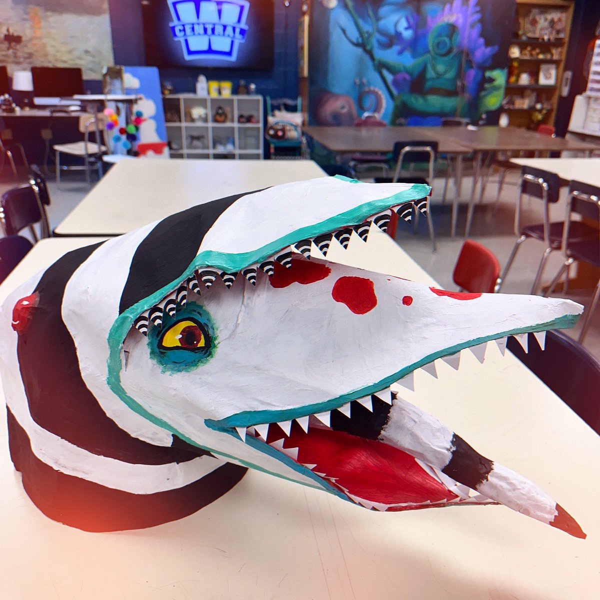 Proud of these Art Club Students! They have been working hard creating the Sandworm for our musical, Beetlejuice! 🖤