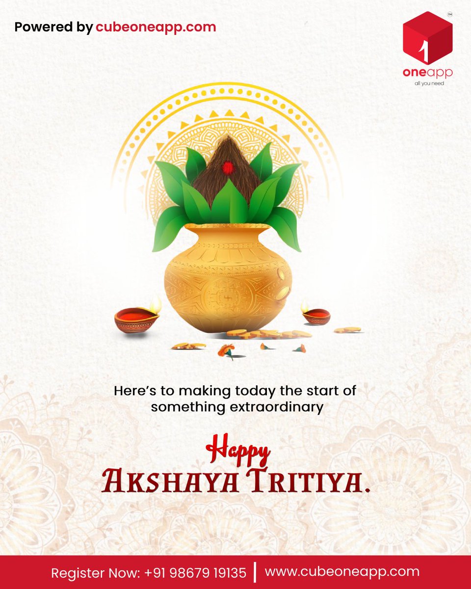 cubeoneapp's tweet image. A day that promises unlimited blessings—Akshaya Tritiya is here to remind us that the best is yet to come. Happy Akshaya Tritiya! 🌅🔓💫
#akshayatritiya #happyakshayatritiya #akshayatritiya2025 #festivalofprosperity #hindufestivals #indiantraditions #divineblessings