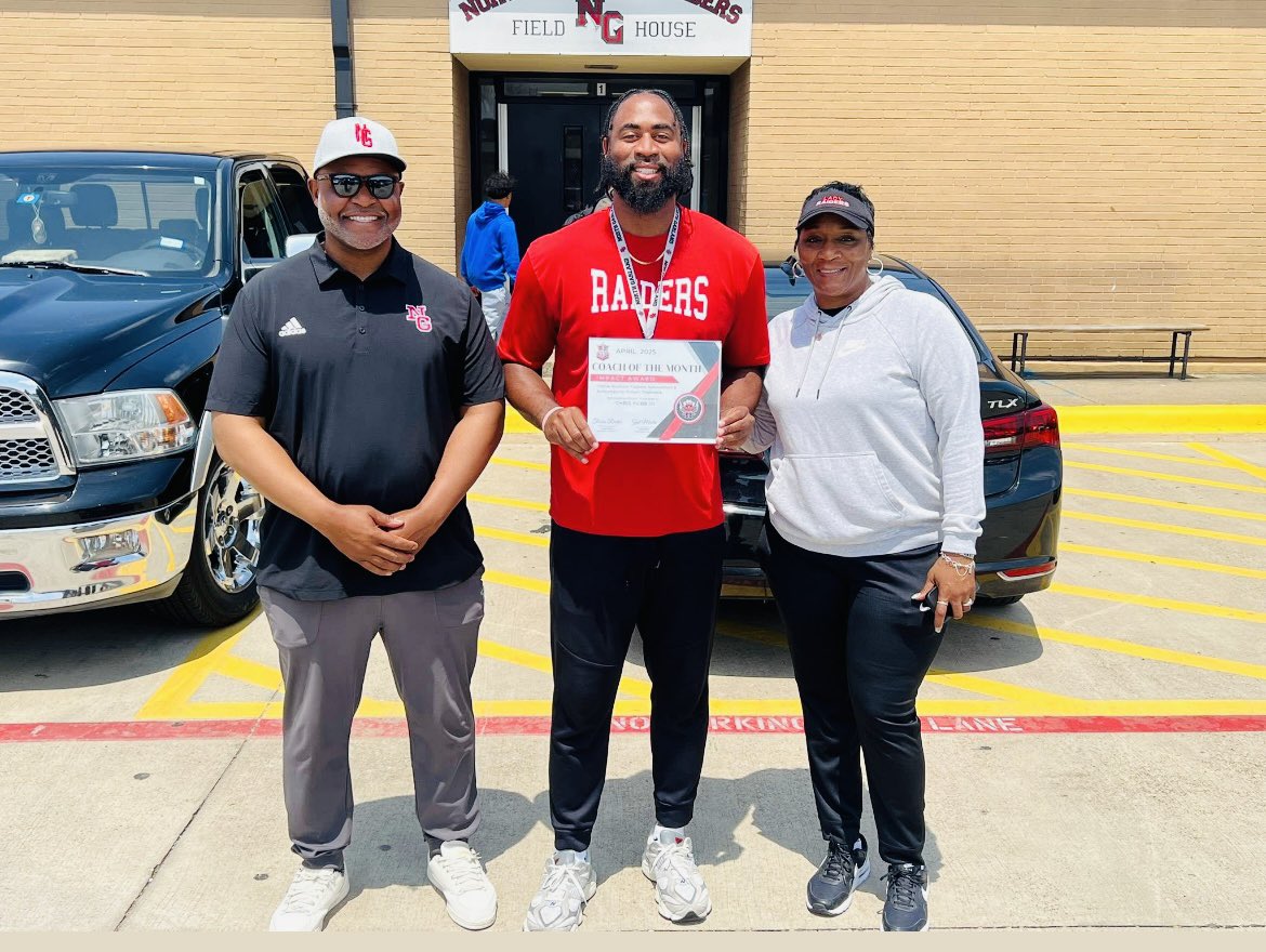 NGarlandSports's tweet photo. Congratulations to our April Coach of the month  Chris Robb Jr. @NGarlandFB @NGHS_Raiders https://t.co/WeXC8bnsWQ