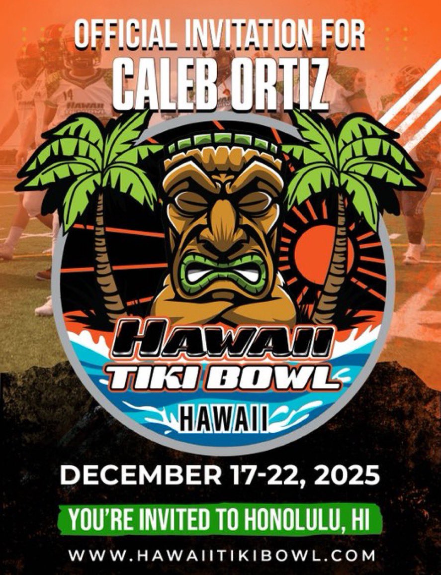 Caleb Ortiz (@calebortiz62) on Twitter photo Thank you <a href="/HawaiiTikiBowl/">Hawaii Tiki Bowl</a> for the official Invite! #AGTG 
<a href="/CoachBozer/">Boe Smith</a> <a href="/CoachMauld/">Dylan Mauldin</a> Thank you <a href="/HawaiiTikiBowl/">Hawaii Tiki Bowl</a> for the official Invite! #AGTG 
<a href="/CoachBozer/">Boe Smith</a> <a href="/CoachMauld/">Dylan Mauldin</a>