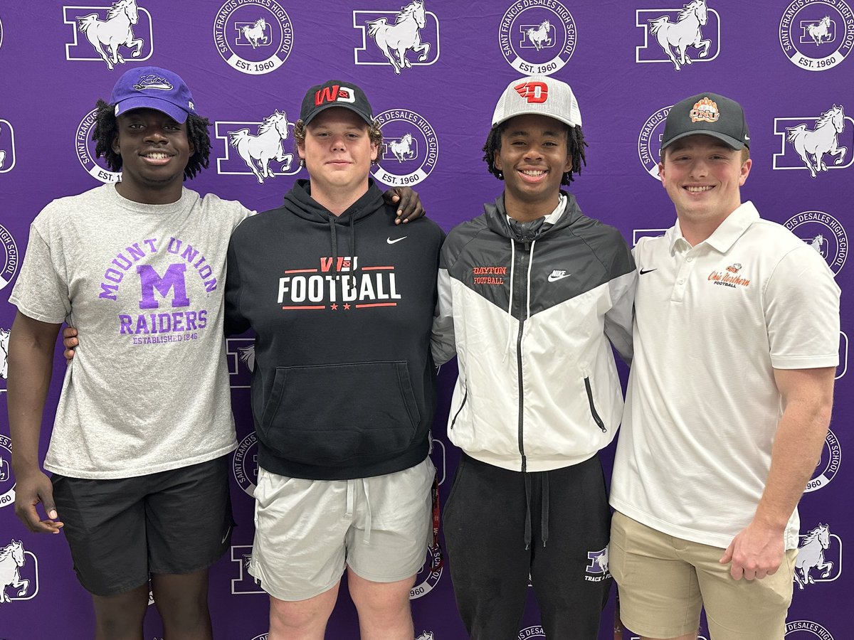 Congratulations to Joel (Mount Union), Kean (Washington &amp; Jefferson), Elazar (Dayton), and Dane (Ohio Northern) who were recognized today for their commitment to continue their football and academic careers at the collegiate level! #TraditionNeverGraduates #BleedPurple