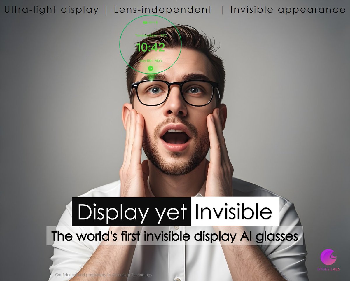 GygesLabs's tweet photo. 🎉 Our product boasts an attractive appearance, excellent performance, and an exceptionally comfortable experience. #DigiWindow #InvisibleDisplay #AIglasses #SmartGlasses #GygesLabs 
🎉 Don’t miss out on this opportunity to maintain your competitive edge in AIglasses innovation! https://t.co/W91zdN5JLq