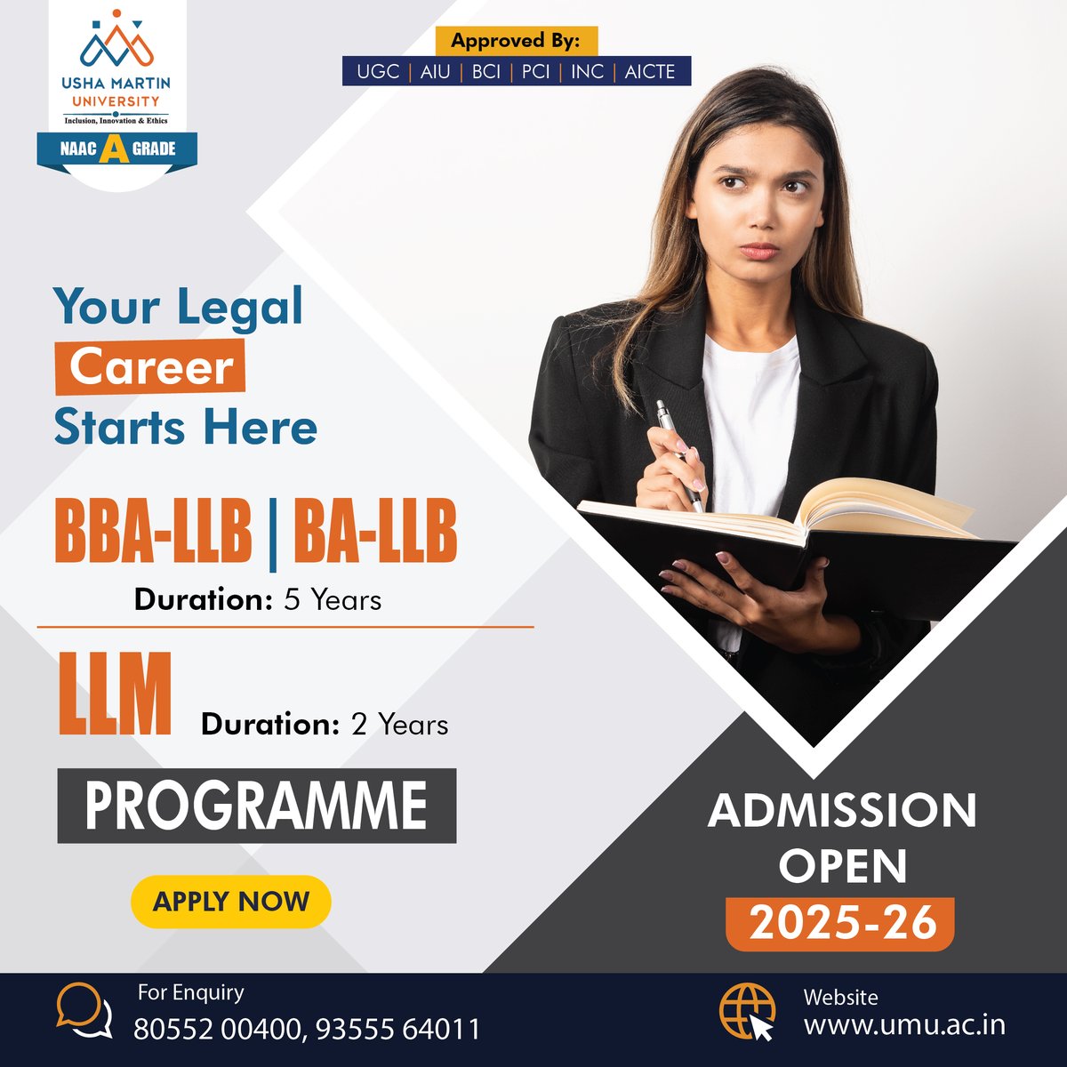 UshaMartinUnv's tweet image. Your legal career starts here at Usha Martin University. Admissions Open 2025 for BA LLB, BBA LLB, and LLM. Apply now and shape your future.
#ushamartinuniversity #legalstudies #lawprograms #admissionopen2025 #UMURanchi