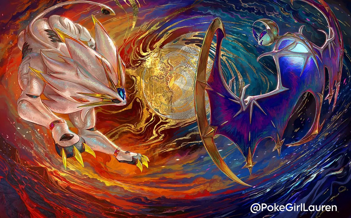 PokeGirlLauren's tweet photo. The Solgaleo and Lunala artworks go together.. this is stunning #PokemonTCGPocket https://t.co/PbvQNrCa47