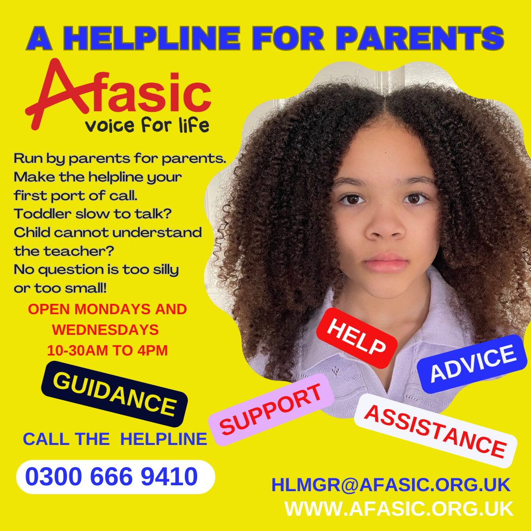 Afasic (@afasic) on Twitter photo The Afasic helpline is open Mondays & Wednesdays 10.30am till 4.00pm to discuss difficulties your child may have with speech & language. 📞 0300 666 9410
afasic.org.uk
📧 Info@afasic.org.uk
afasic.org.uk/the-afasic-hel… The Afasic helpline is open Mondays & Wednesdays 10.30am till 4.00pm to discuss difficulties your child may have with speech & language. 📞 0300 666 9410
afasic.org.uk
📧 Info@afasic.org.uk
afasic.org.uk/the-afasic-hel…