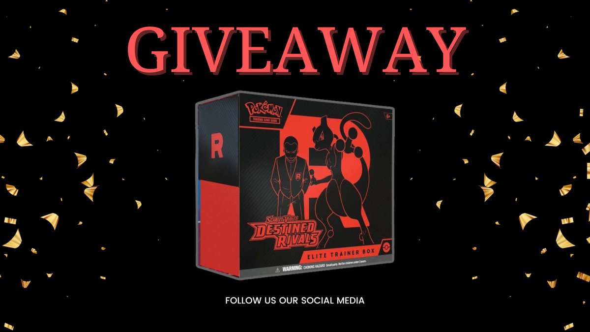 Trade Shop (@tradeshopcc) on Twitter photo GIVEAWAY - Destined Rivals ETB - 5 WINNERS!
For a chance to win a Destined Rivals ETB:
☑ Follow <a href="/PokemonDealsTCG/">Pokemon Deals & News!</a>
☑ Follow <a href="/TradeShopCC/">Trade Shop</a>
☑ Like & Repost This!
We'll announce the 5 Winners here by 5/30! Good luck!
#DestinedRivals #Pokemon #PokemonTCG #Giveaway GIVEAWAY - Destined Rivals ETB - 5 WINNERS!
For a chance to win a Destined Rivals ETB:
☑ Follow <a href="/PokemonDealsTCG/">Pokemon Deals & News!</a>
☑ Follow <a href="/TradeShopCC/">Trade Shop</a>
☑ Like & Repost This!
We'll announce the 5 Winners here by 5/30! Good luck!
#DestinedRivals #Pokemon #PokemonTCG #Giveaway