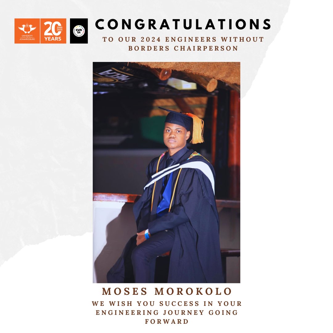 A huge shoutout to Moses Morokolo, our 2024 Engineers Without Borders Chairperson! Your hard work and vision are unmatched. We cannot wait to see the impact you will make. Congratulations, leader!🎓