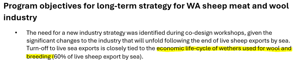 More excellent work from <a href="/DAFFgov/">Department of Agriculture, Fisheries and Forestry</a>'s Live Sheep Export transition team.

They seem to think that wethers are used for breeding. Wethers are castrated male sheep.

This is why we are fighting. There is no hope for WA sheep industry without a change in government.

#KeepTheSheep