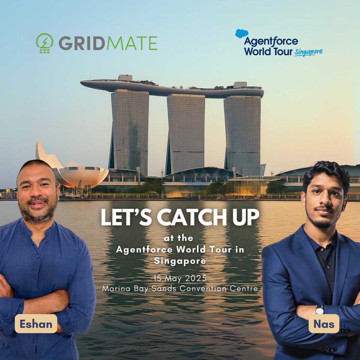 Agentforce World Tour is landing in the Lion City - and so are we! 🇸🇬

Eshan and Nas will be on the ground at Marina Bay Sands Convention Centre on 15th May, ready to talk shop, swap ideas, and show you how GridMate can take your team from simply surviving Salesforce to thriving