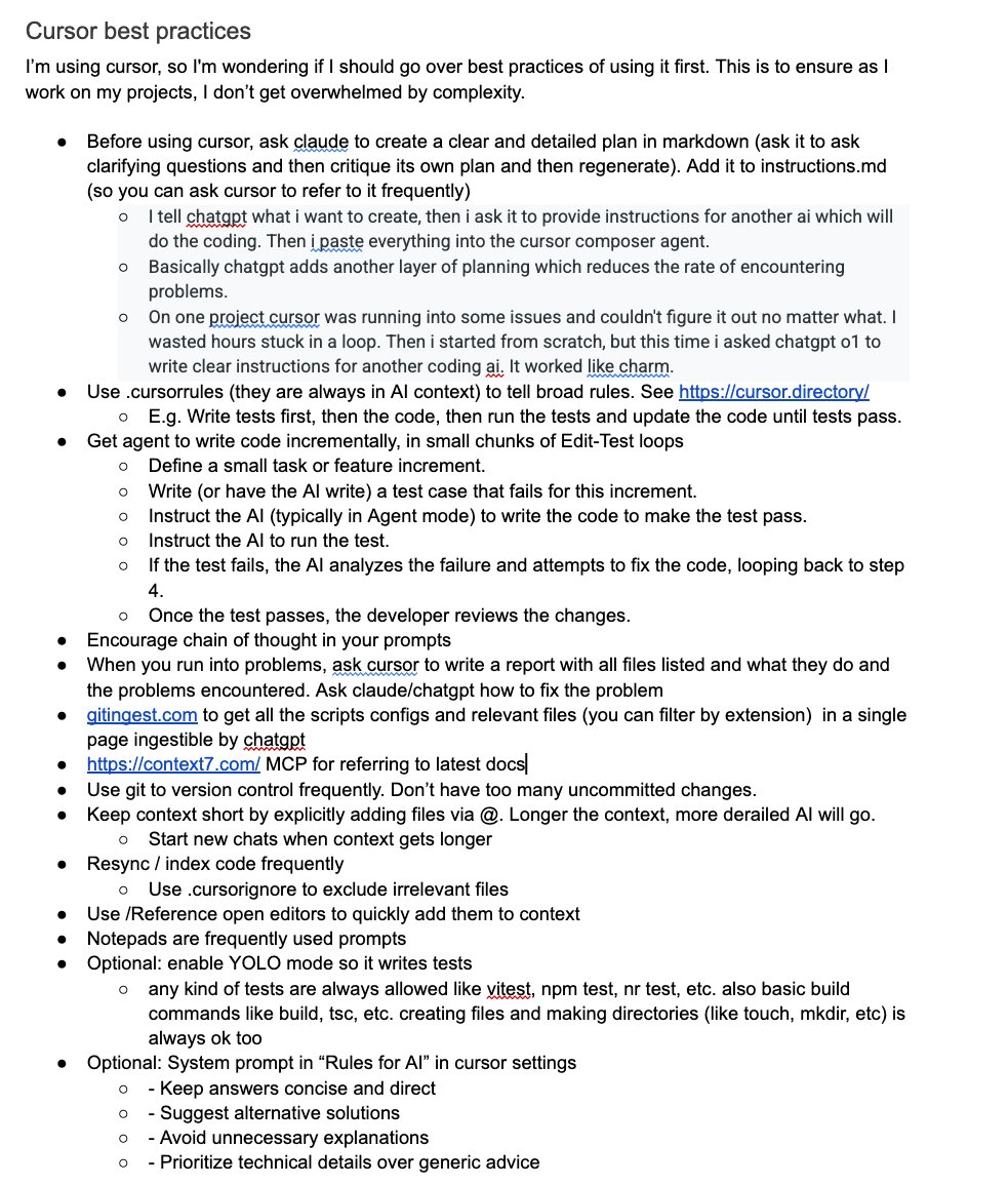paraschopra's tweet image. Starting a new project today, so researched and compiled best practices for using cursor.
Hope it helps you too!