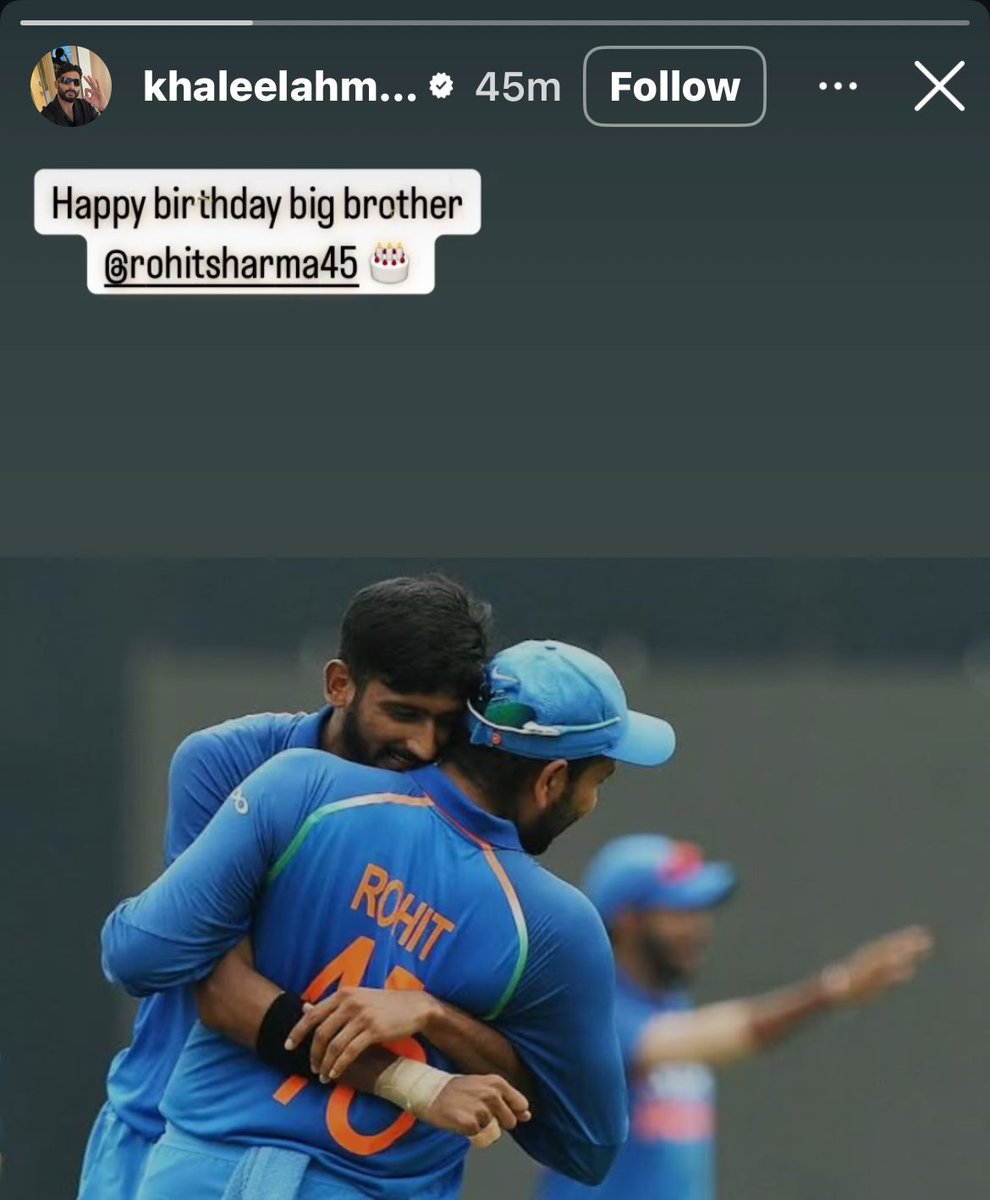 Rohan💫 (@rohann__45) on Twitter photo Khaleel Ahmed Insta story for Captain Rohit Sharma ❤️
#HappyBirthdayRohit Khaleel Ahmed Insta story for Captain Rohit Sharma ❤️
#HappyBirthdayRohit
