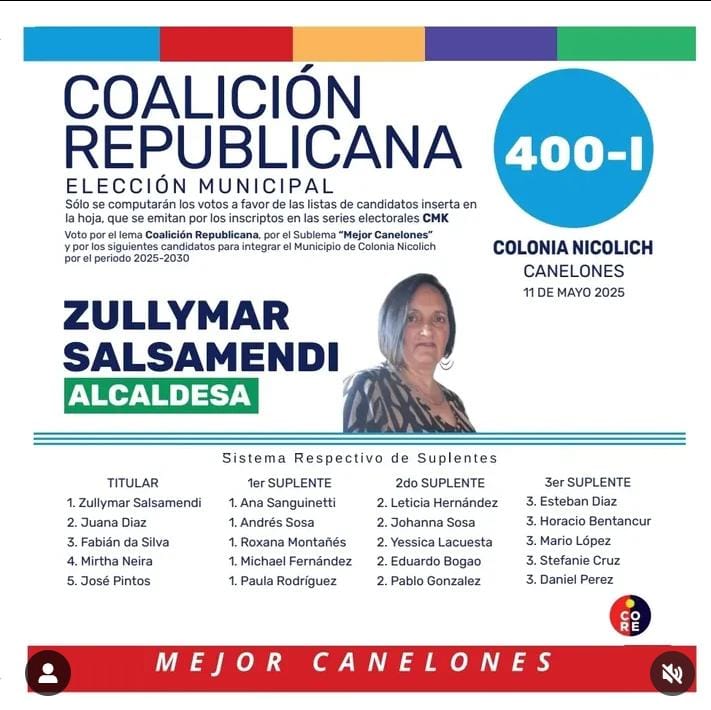 Daniela44103228's tweet photo. Coalición Republicana Canelones 
Intendente Alfonso Lerete
Vota Lista 1832 Cabildo Abierto 
Municipio 400 I Alcaldesa Zullymar Salsamendi 
Colonia Nicolich
Porqué unidos hacemos la fuerza 💪🏻 https://t.co/GhnKBE1uDI