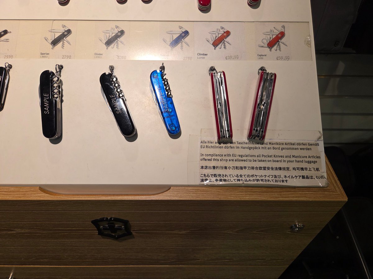 How does this thing work where you can buy pocket knives at the airport after security? I've seen it both in Zurich and Frankfurt
