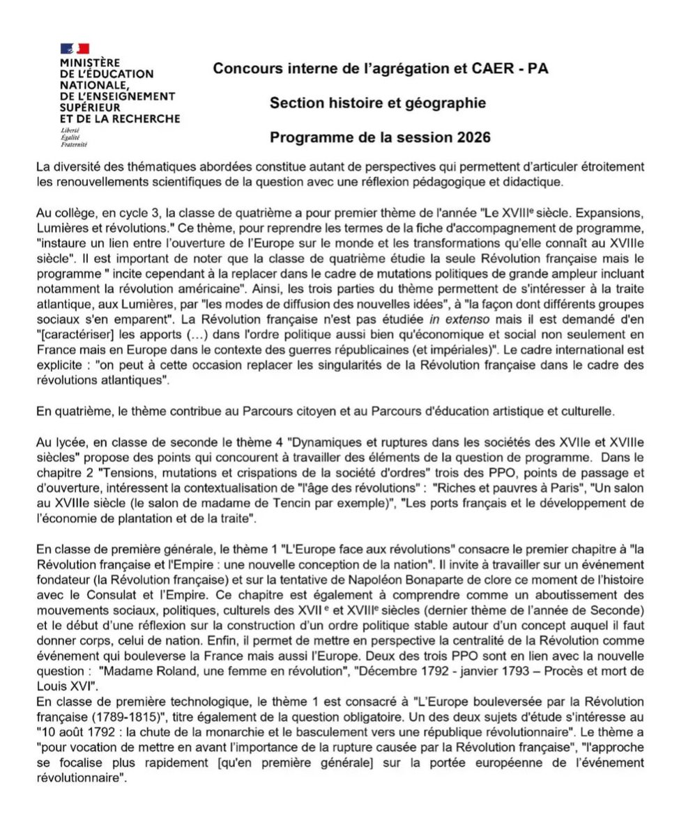 La nouvelle question d’histoire moderne de l’agrégation interne d’histoire-géographie : 

« L’âge des révoltions (années 1770-1804) - France, États-Unis, Saint-Domingue ; Irlande, Pays-Bas autrichiens et Provinces-Unies ».