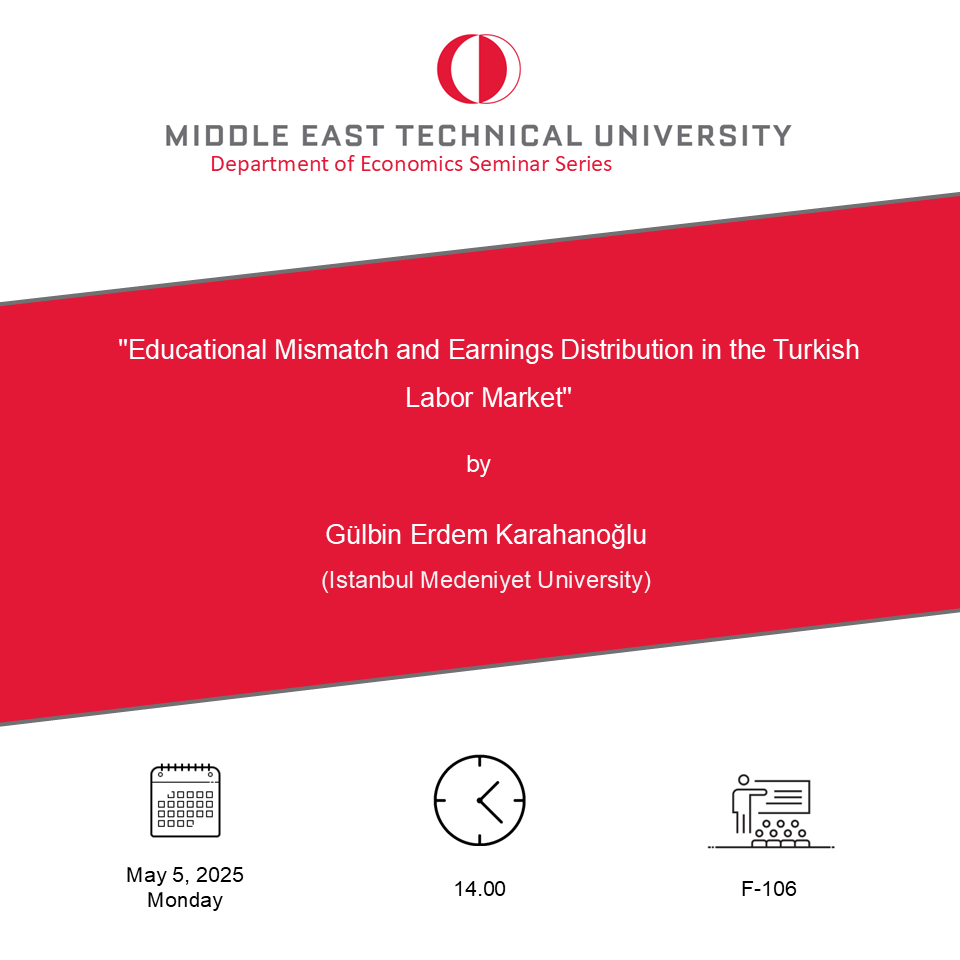We are pleased to host Asst. Prof. Gülbin Erdem Karahanoğlu from İstanbul Medeniyet University in our seminar series.    

🗓️May 5th (Monday), 14.00    

For details: econ.metu.edu.tr/en/announcemen…