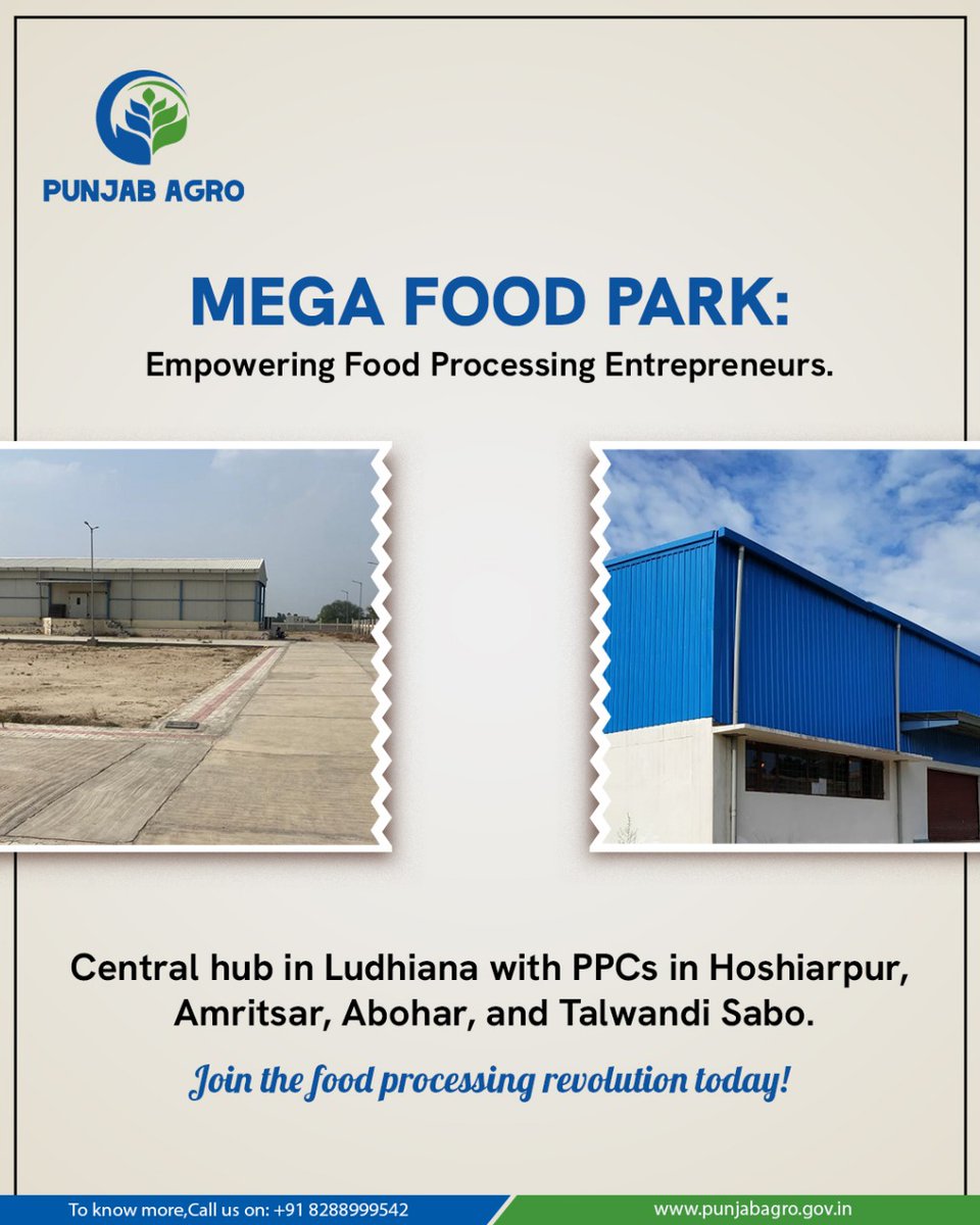 Punjab Agro’s Mega Food Park is boosting food processing with its hub-and-spokes model! 🌾
CPC in Ludhiana + 4 PPCs across Punjab = seamless growth for agri-businesses. 🚀
Know more: 🌐 | Call ☎️ +91 8288999542