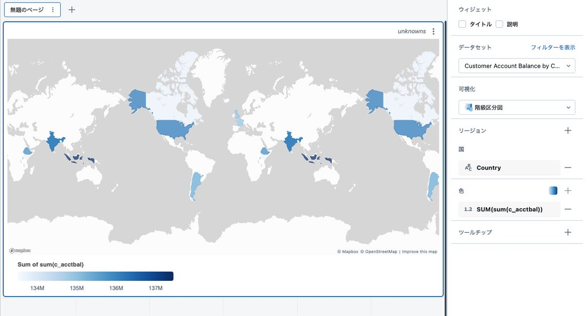 taka_aki's tweet image. Databricks AI/BIダッシュボードにコロプレス地図がやってきました！人口などのメトリクスで国ごとに色分けした可視化を行うことができます。

Databricks AI/BIダッシュボードにコロプレス地図がやってきました！ #Databricks_AI_BI - Qiita qiita.com/taka_yayoi/ite…