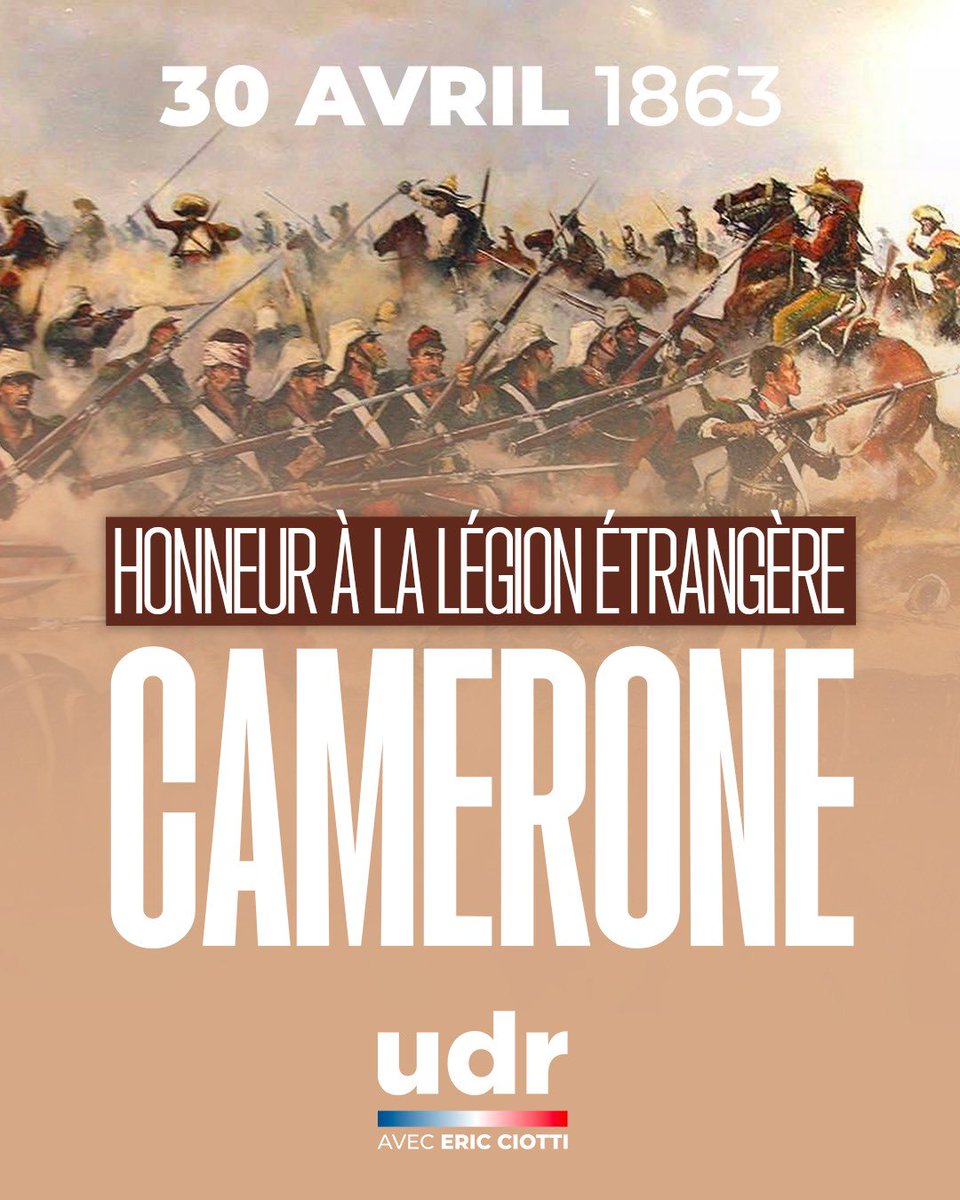 🇫🇷 Il y a 162 ans, le 30 avril 1863 à #Camerone, 62 légionnaires du capitaine Danjou résistèrent jusqu’au bout face à 2 000 Mexicains.

La vie plutôt que le courage les abandonna. Hommage aux héros de la Légion étrangère. Français par le sang versé. Honneur et fidélité.