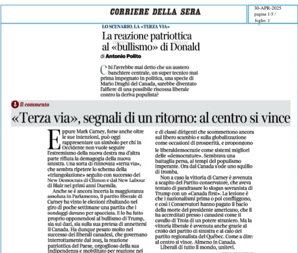 Eccolo qui. Abbiamo il Mario Draghi canadese e anche questa settimana il populismo è finito e torna la Terza Via.