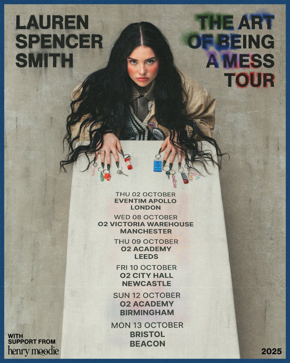 🚨JUST ANNOUNCED🚨

Lauren Spencer Smith is bringing The Art of Being A Mess Tour to venues across the UK, with special guest Henry Moodie.

📆Tickets on sale 09:00, Fri 9 May