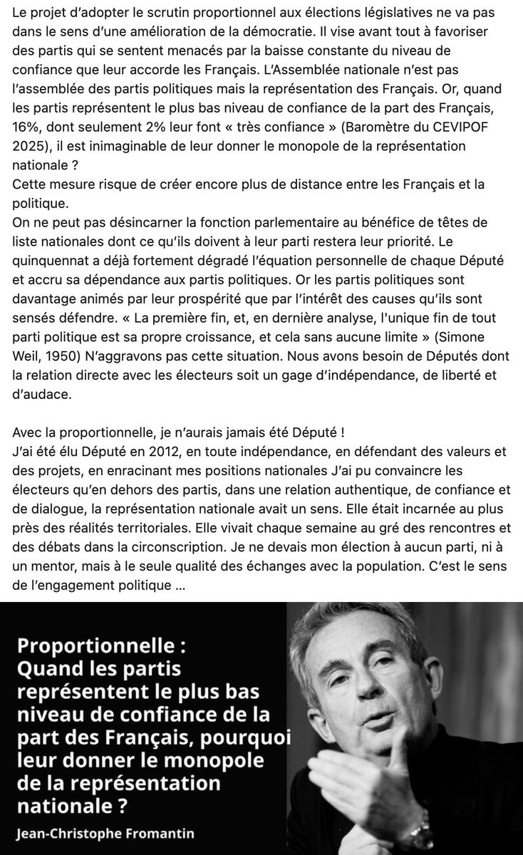 L'adoption de la proportionnelle serait un risque pour notre démocratie ...