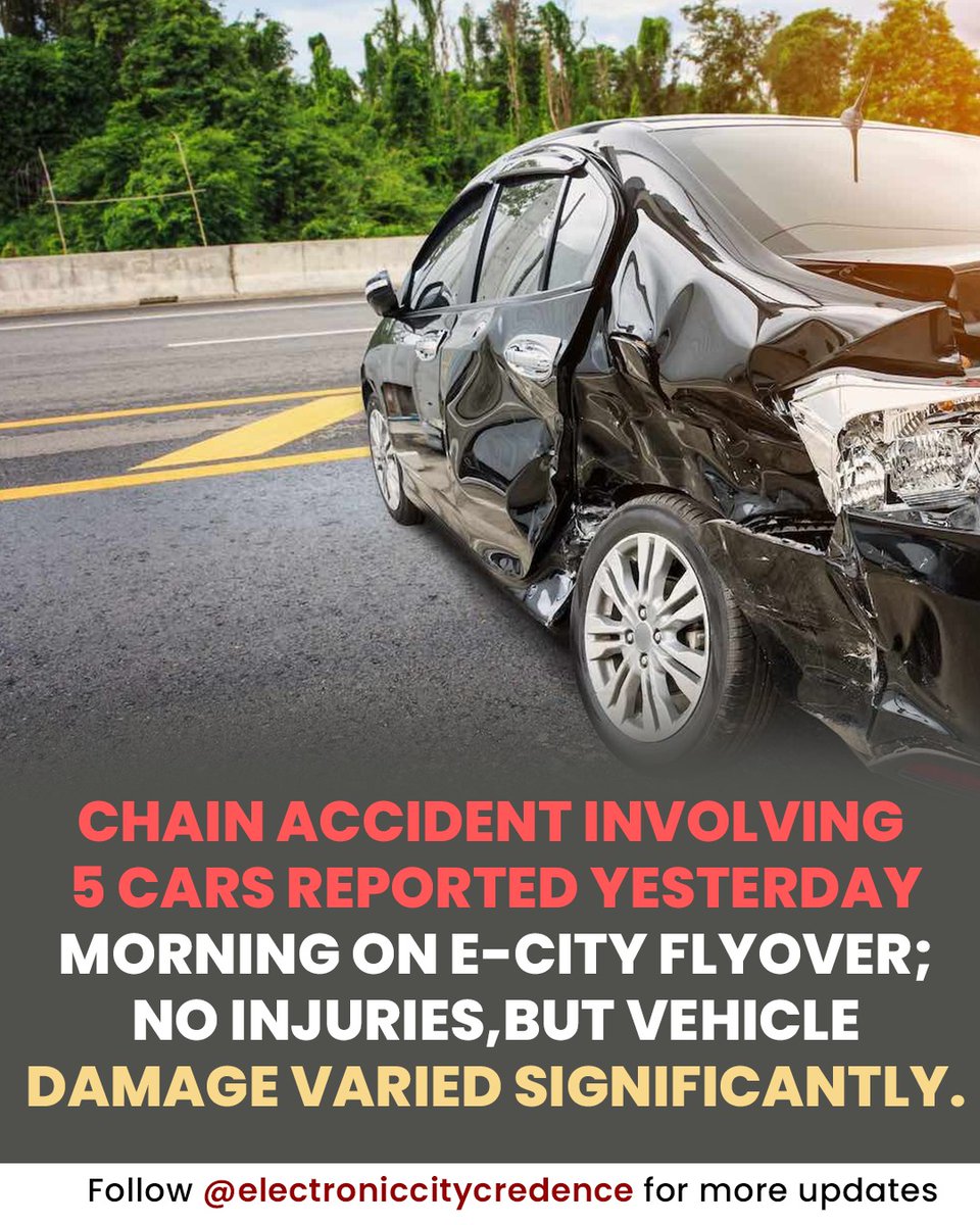 ecitycredence's tweet image. 🚗Chain collision on the E-City flyover involving 5 vehicles reported yesterday morning. Thankfully, no injuries—but the vehicle damage was considerable. Drive safe, E-City! 
#ECity #EcityNews #RoadSafety #BangaloreTraffic #DriveSafe #CommunityAlert #ElectronicCityCredence #Media