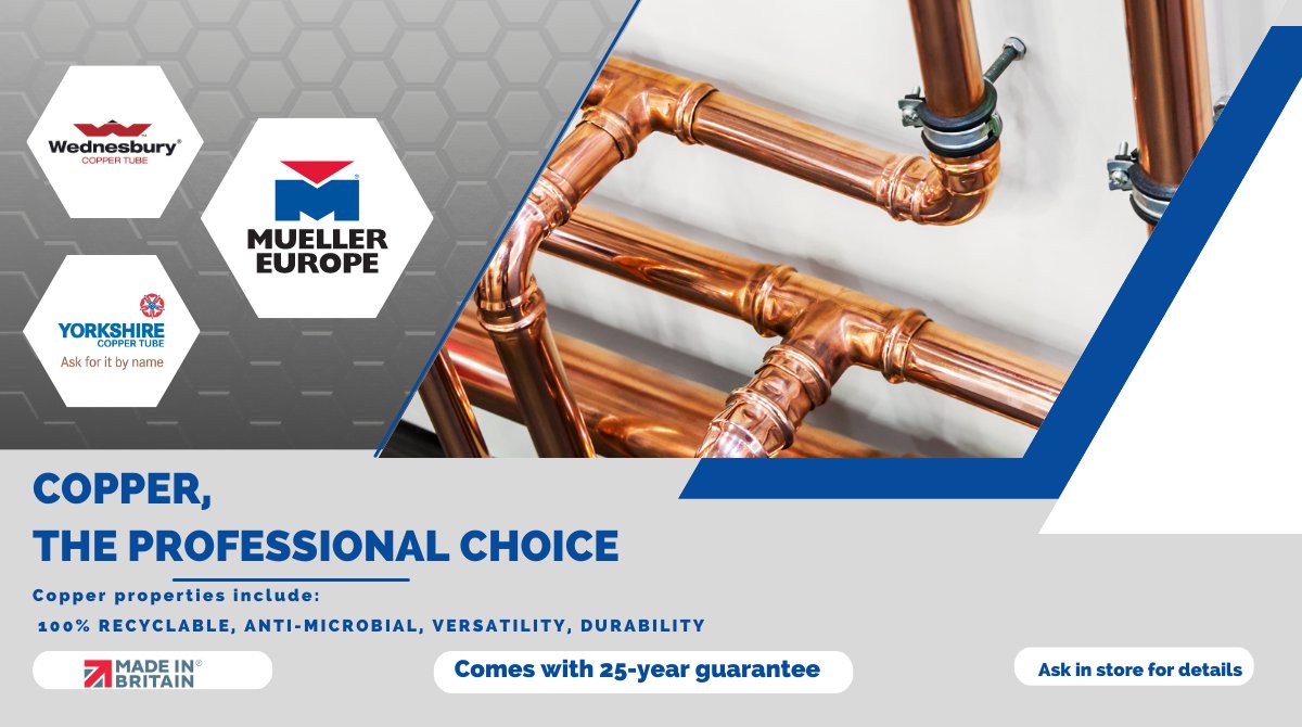 Wednesbury copper tubes and coils are manufactured from start to finish in Great Britain. Unlike other construction materials, copper does not corrode or rust, meaning that your pipes will last for years.

Find out more in-store today!

#Coppertubing #MuellerEurope #TheIPG