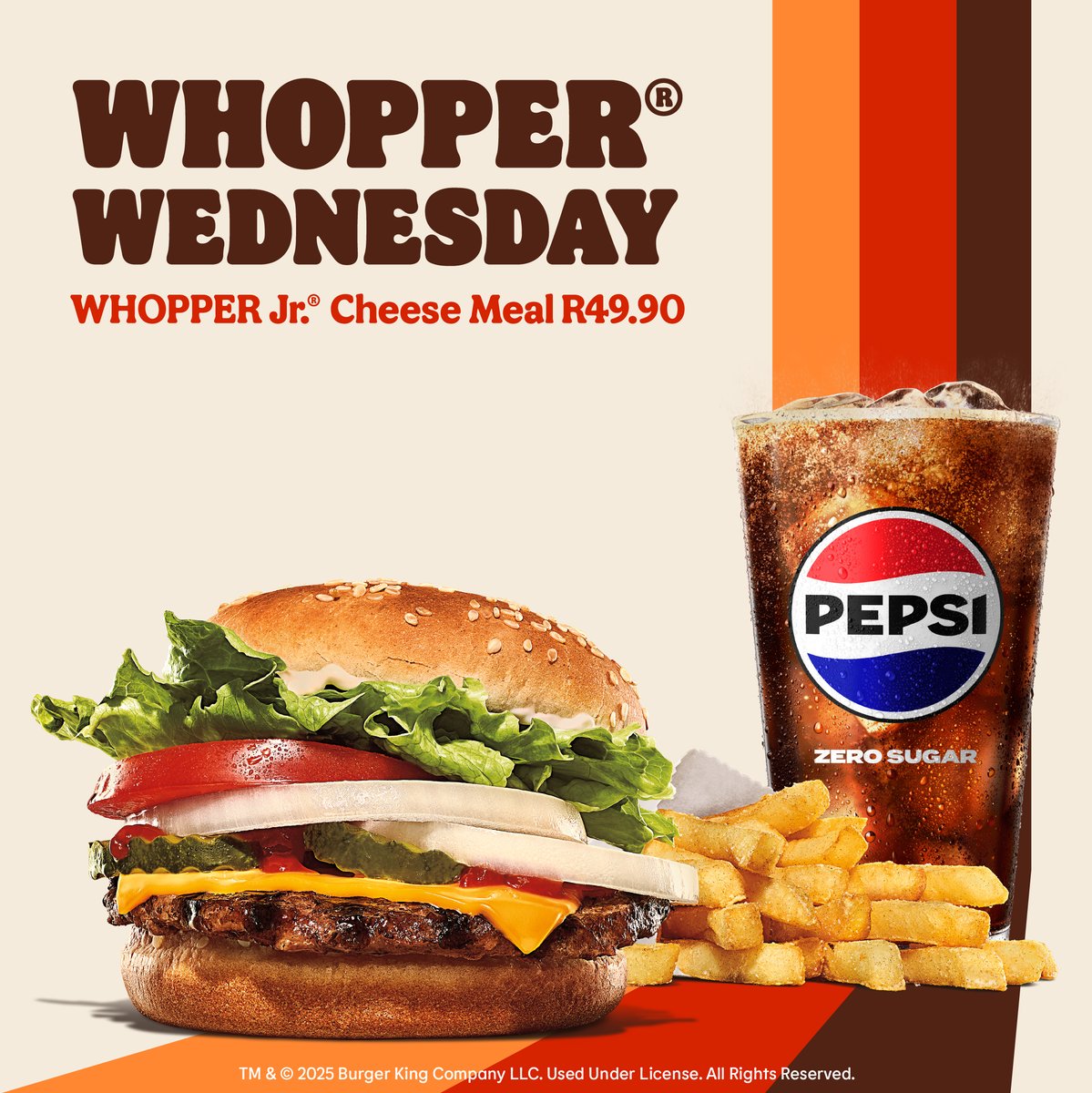 Feeling for a Whopper® this Wednesday, but not as hungry try our Whopper Jr® with cheese meal and satisfy they craving, available at any BK® in store or at our drive-thru. ❤️🍔👑