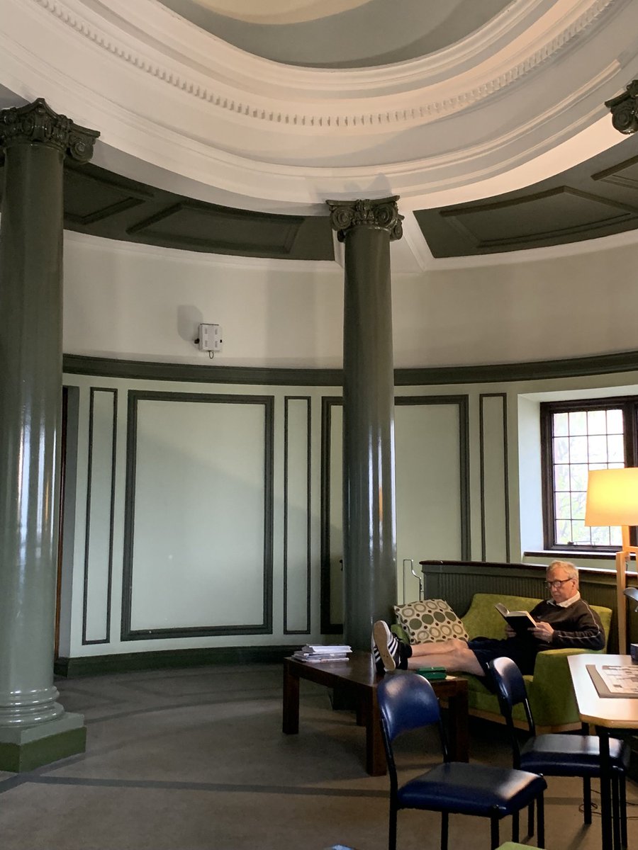 Inside Blackness Carnegie Library Dundee built in ‘butterfly’ shape on a commanding triangular site overlooking the Tay Rail Bridge - plaque to the philanthropy, lovely leaded windows, elegant oval reading room upstairs. #ScottishCarnegies
