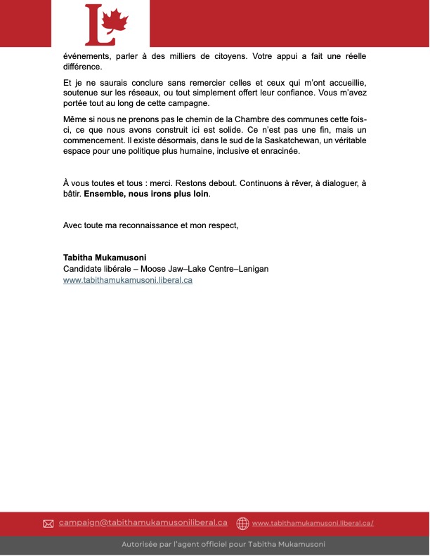 TMUKAMUSONI's tweet photo. Merci du fond du cœur – Une campagne de courage, d’unité et d’espoir
-----
Restons debout. Continuons à rêver, à dialoguer, à bâtir. Ensemble, nous irons plus loin. 🙏🇨🇦 https://t.co/FUmTXN03bW